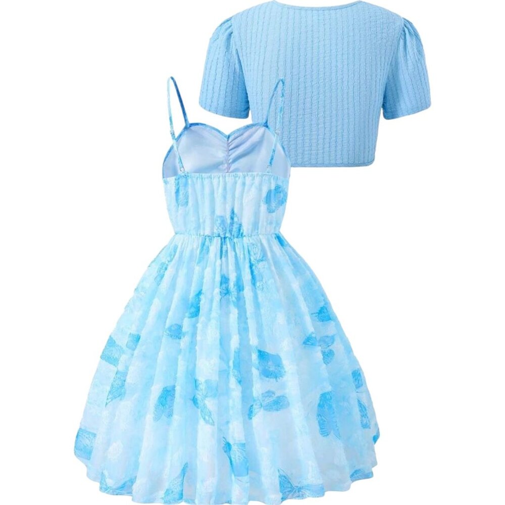 SHEIN Kids Elegant Textured Fabric Spaghetti Strap Vacation Style Dress With Coa - Picture 2 of 9